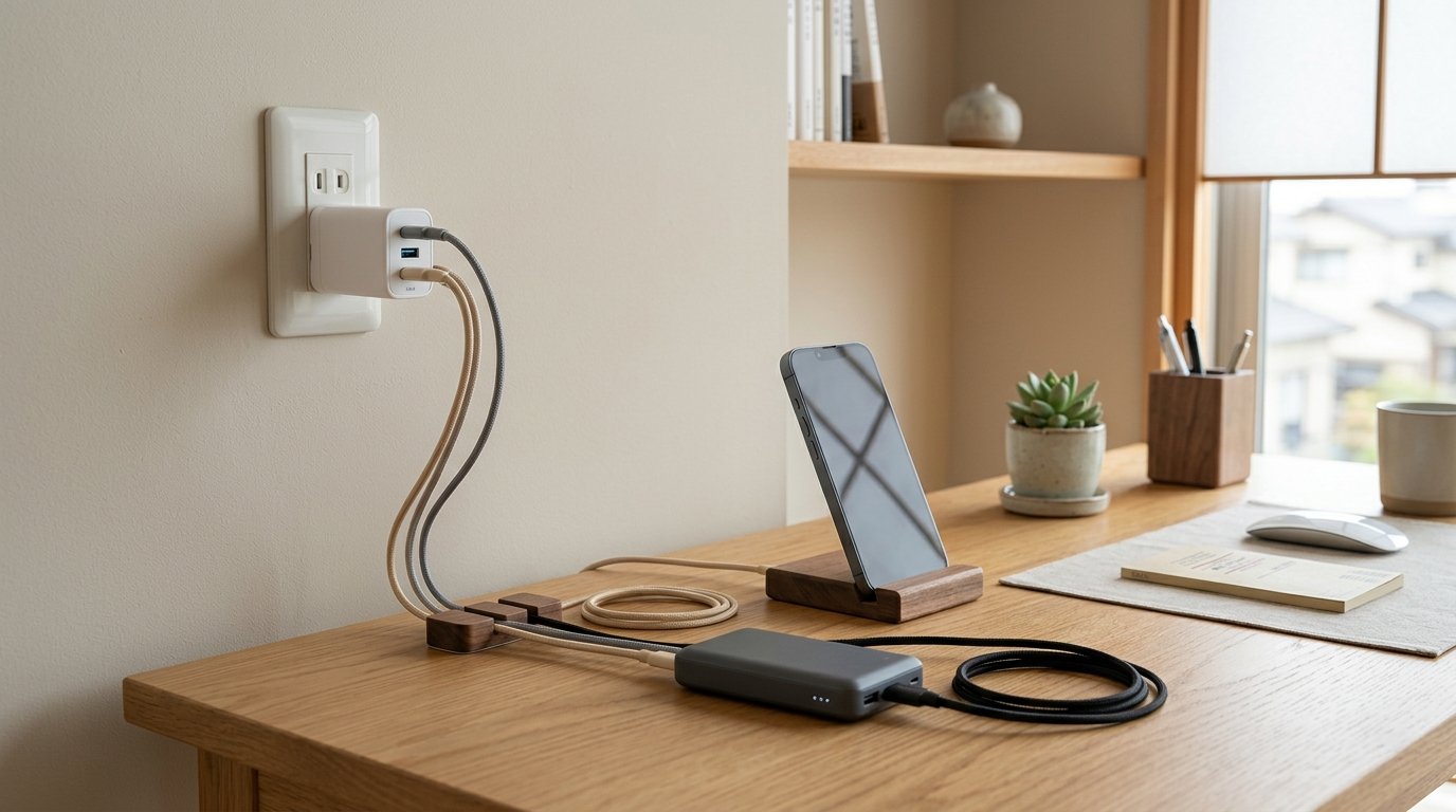Japanese Smartphone Accessory and Charging Setup Guide: GaN Chargers and Cord Organizers