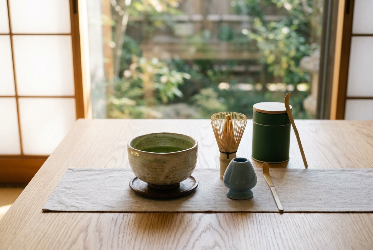 Japanese Traditional Tea and Matcha Home Whisking Setup Guide: Bamboo Whisks, Ceramic Chawan, and Tea Caddies